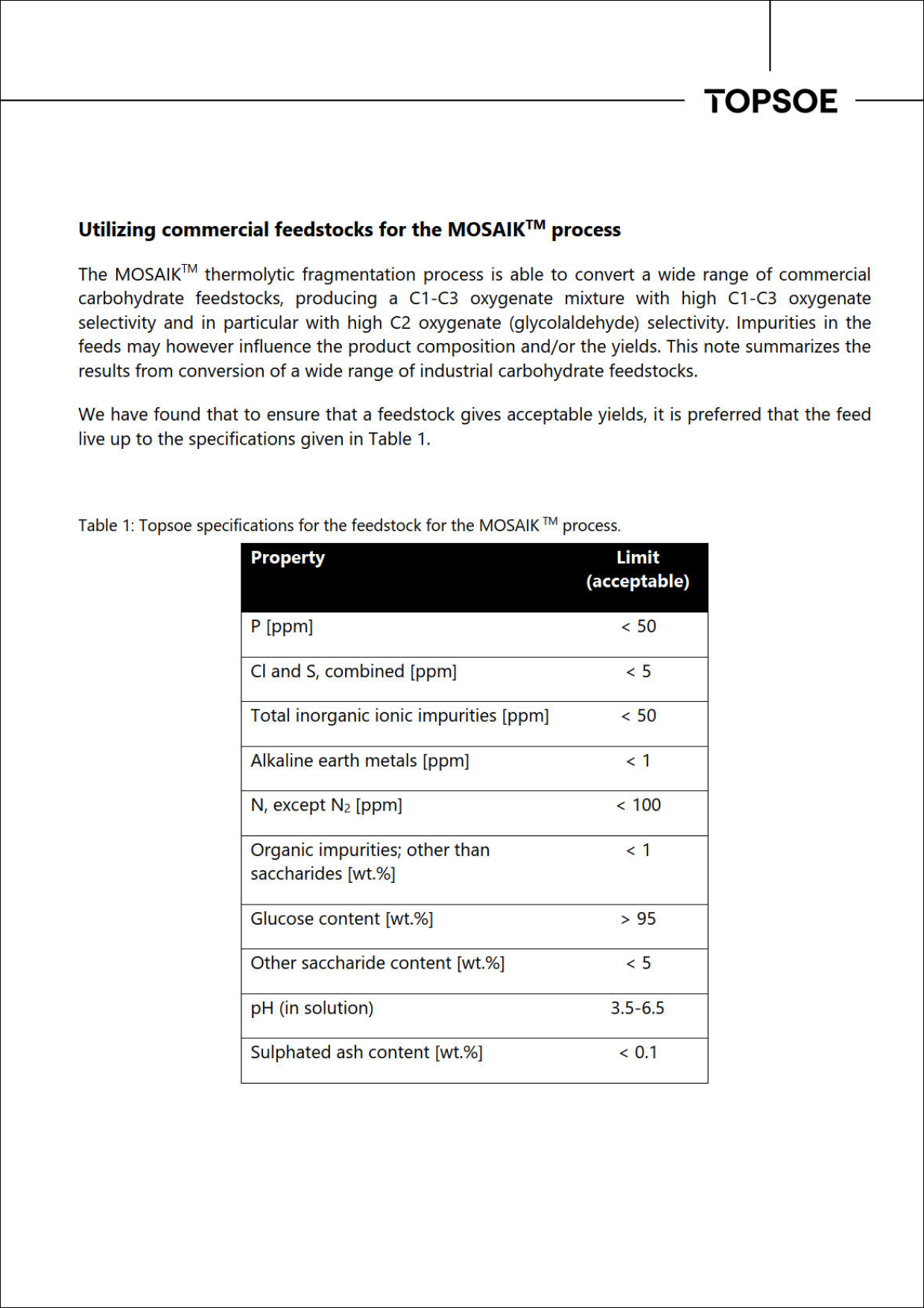 Utilizing commercial feedstocks for the MOSAIK™ process