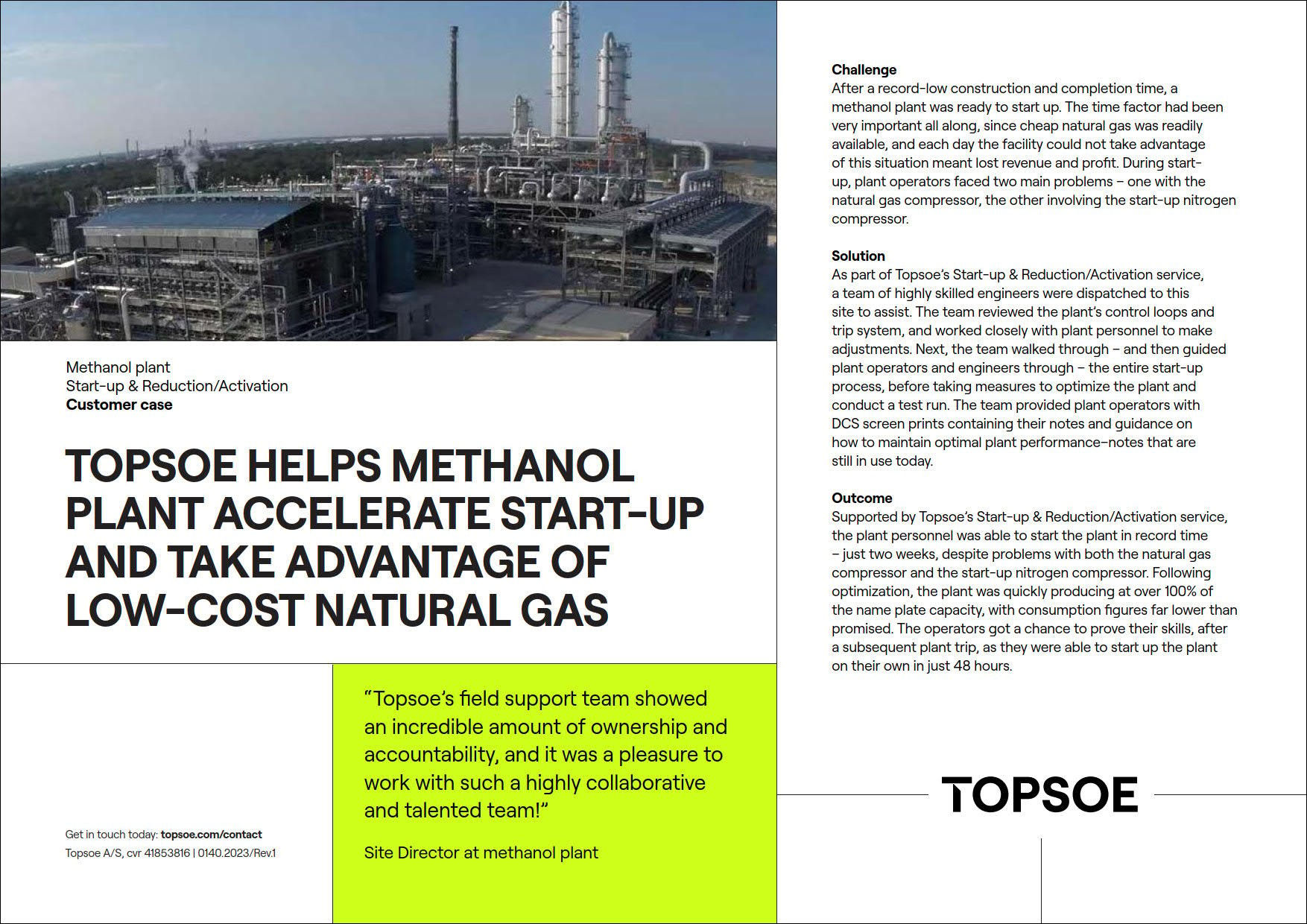 Topsoe helps methanol plant accelerate start-up and take advantage of low-cost natural gas