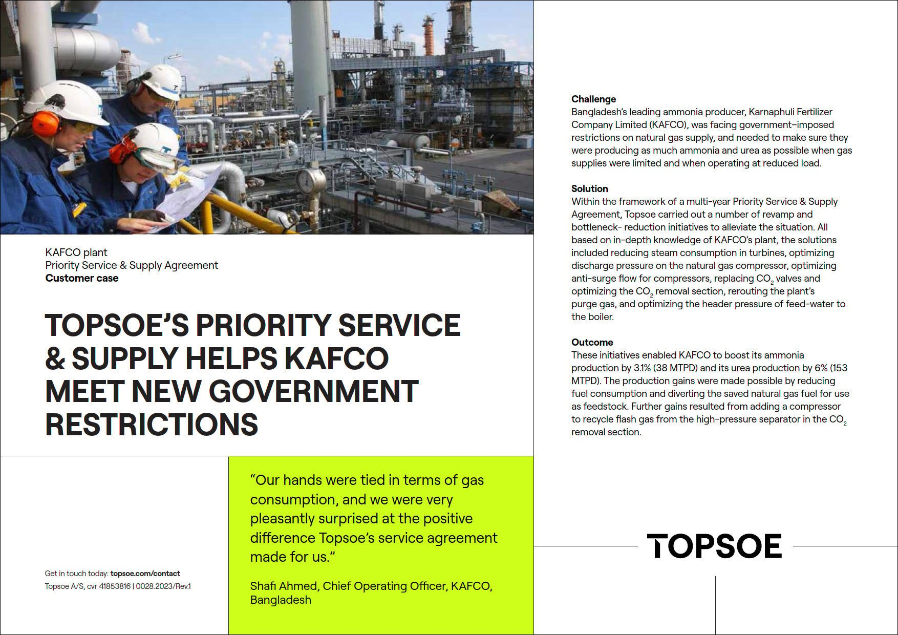 Topsoe's priority service & supply helps KAFCO meet new government restrictions