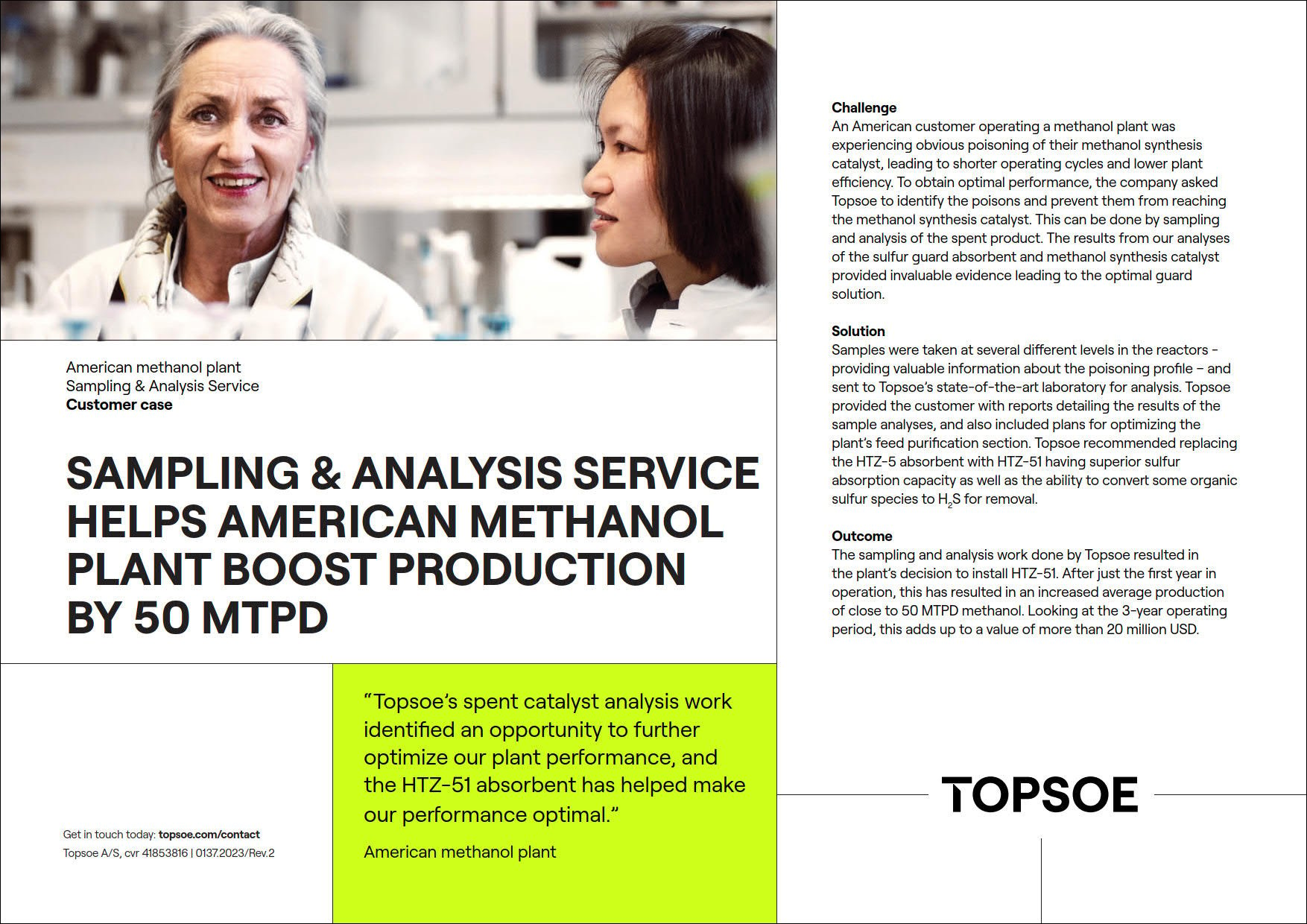 Sampling & Analysis Service Helps American Methanol Plant Boost Production by 50 MTPD