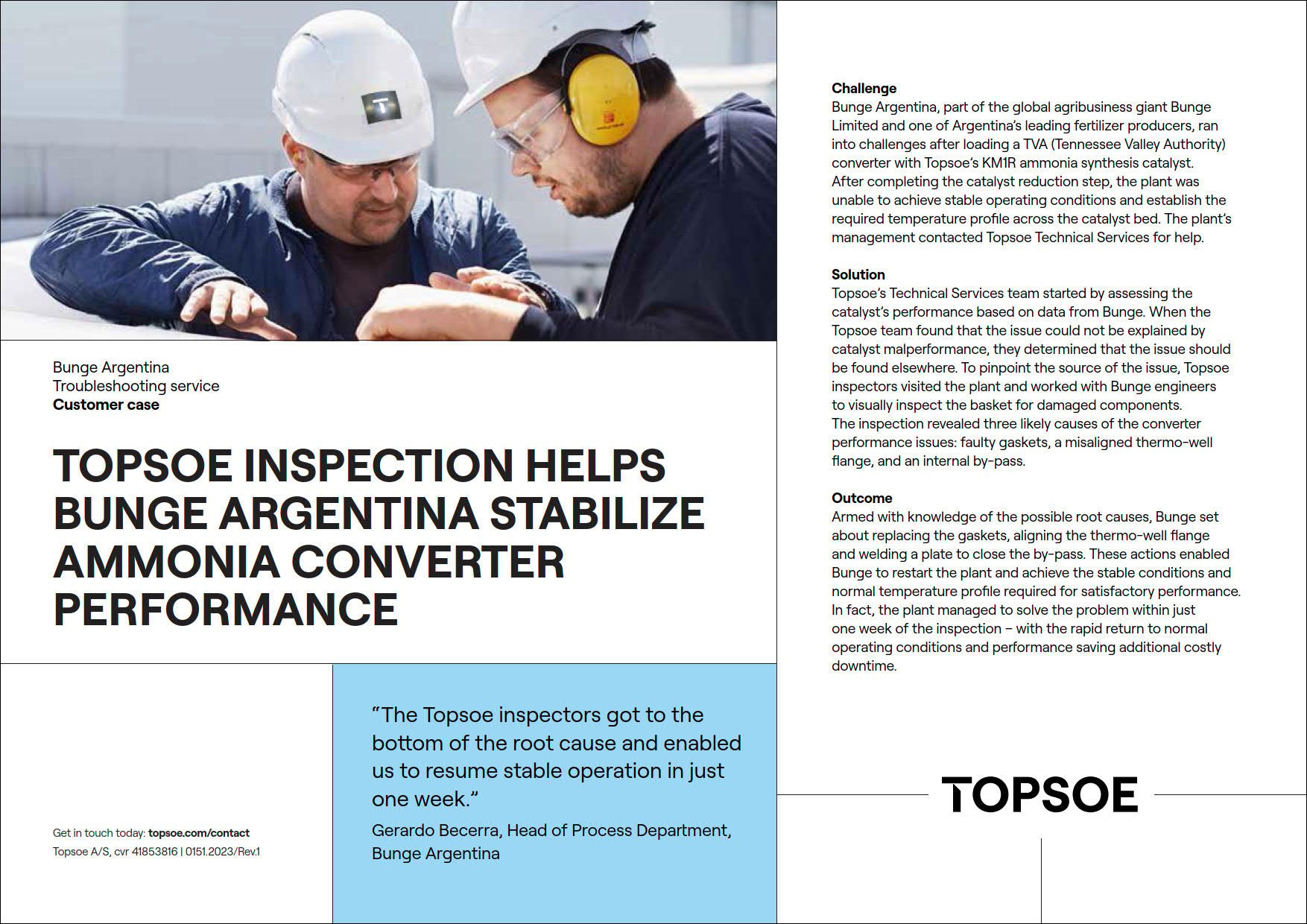 Topsoe Inspection Helps Bunge Argentina Stabilize Ammonia Converter Performance