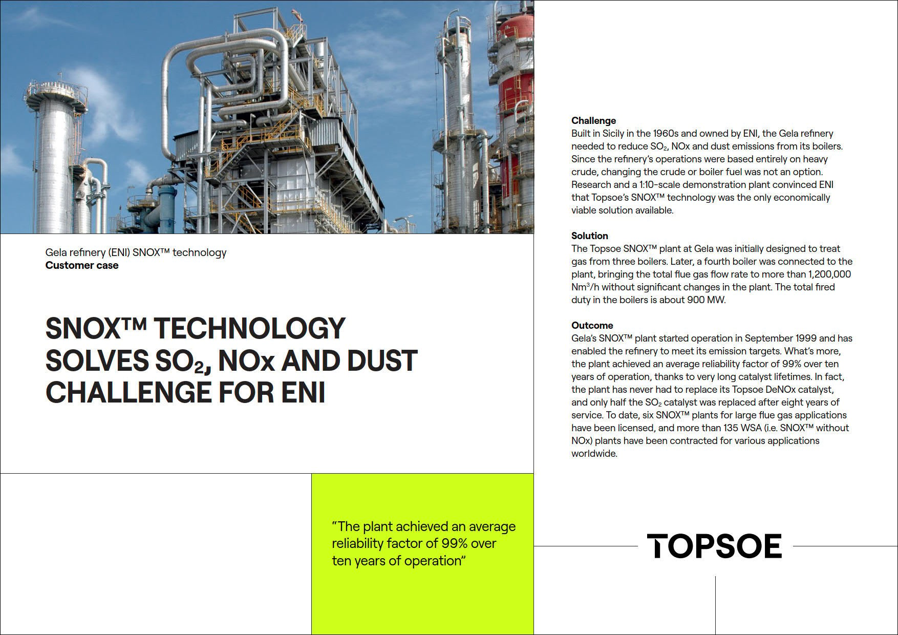 SNOX™ technology solves SO2, NOx and dust challenge for ENI