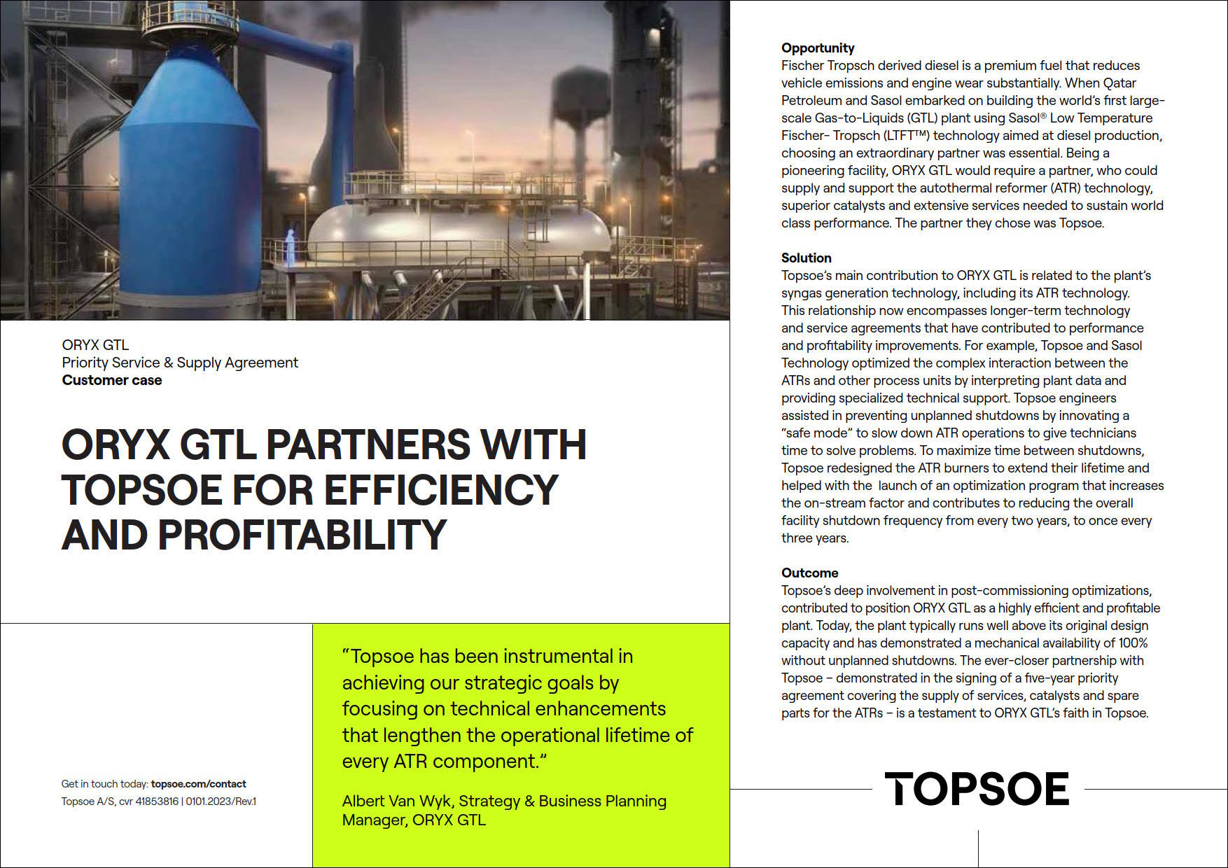 ORYX GTL partners with Topsoe for efficiency and profitability