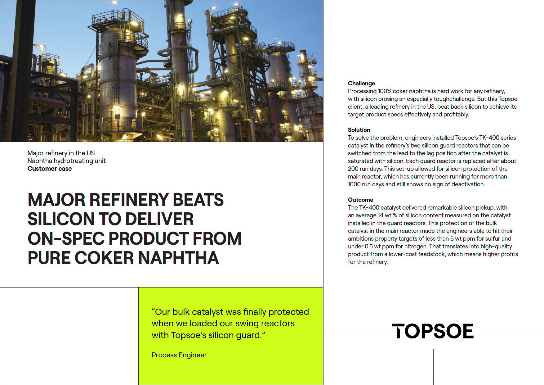 Major refinery beats silicon to deliver on-spec product from pure coker naphtha